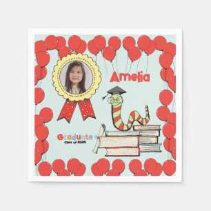Cute Colourful Bookworm Graduation Party with Phot Napkin