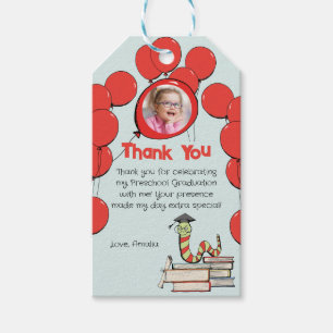 Cute Colourful Bookworm Graduation Photo Thank You Gift Tags