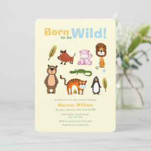 Cute Colourful Born To Be Wild Safari Baby Shower  Invitation