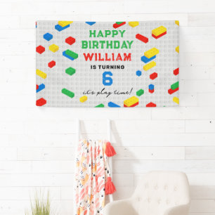 Cute Colourful Bricks Building Blocks Kids Birthda Banner