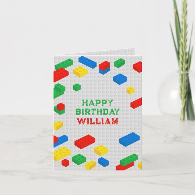 Cute Colourful Bricks Building Blocks Kids Birthda Card (Front)