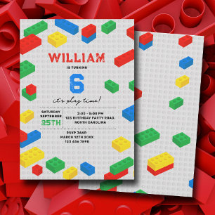 Cute Colourful Bricks Building Blocks Kids Birthda Invitation