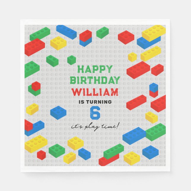 Cute Colourful Bricks Building Blocks Kids Birthda Napkin (Front)
