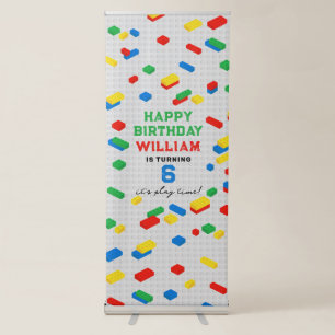 Cute Colourful Bricks Building Blocks Kids Birthda Retractable Banner