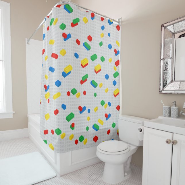 Cute Colourful Bricks Building Blocks Kids Pattern Shower Curtain (In Situ)