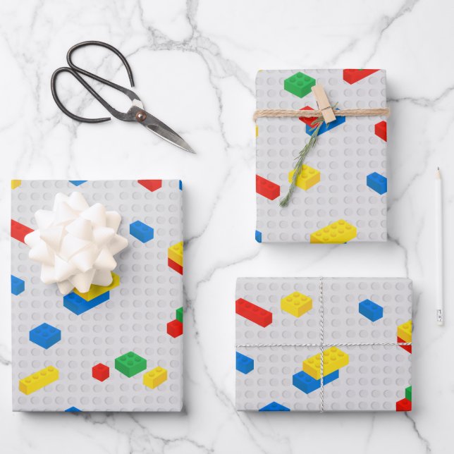 Cute Colourful Bricks Building Blocks Kids Pattern Wrapping Paper Sheet (Front)