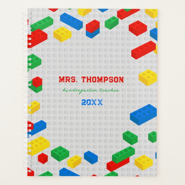 Cute Colourful Bricks Building Blocks Kids Teacher Planner (Front)