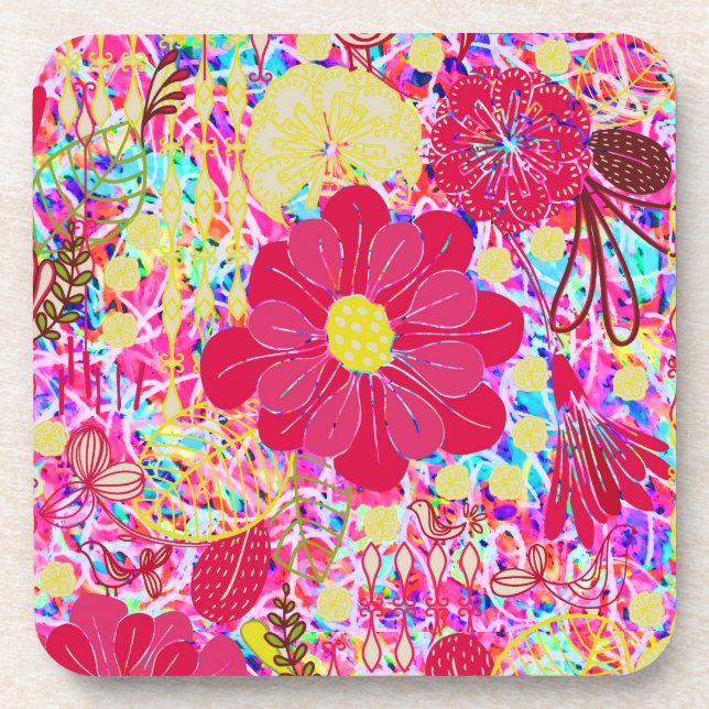 Cute colourful bright flowers coaster (Front)