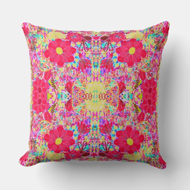 Cute colourful bright flowers cushion (Front)