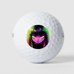 Cute Colourful Bright Neon Vibes Preppy Anime Girl Golf Balls