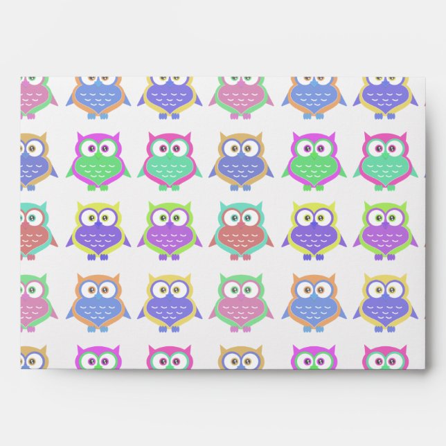 Cute Colourful Bright Owl Bird Cartoon Envelopes (Front)