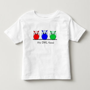 Cute Colourful Bright Red Blue Green Cartoon Owls Toddler T-Shirt