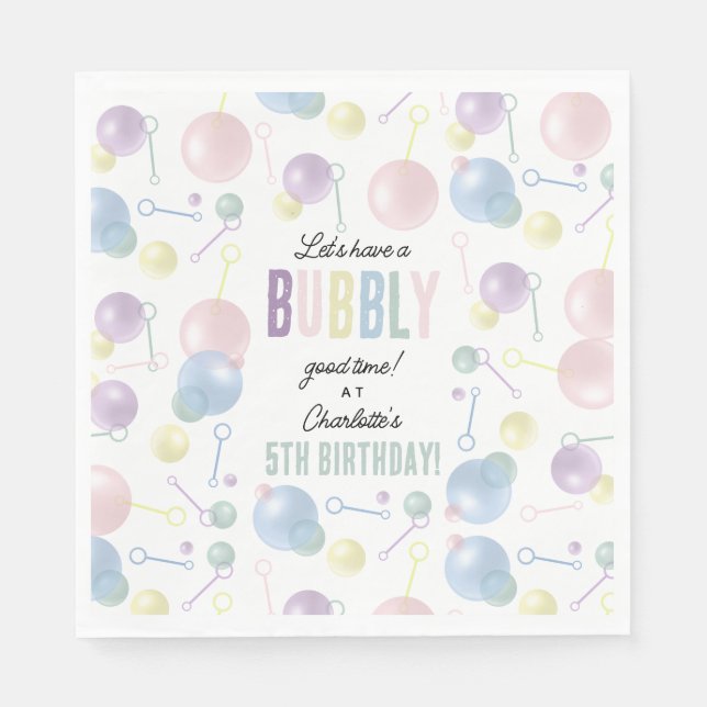 Cute Colourful Bubble Kids Birthday Party Napkin (Front)