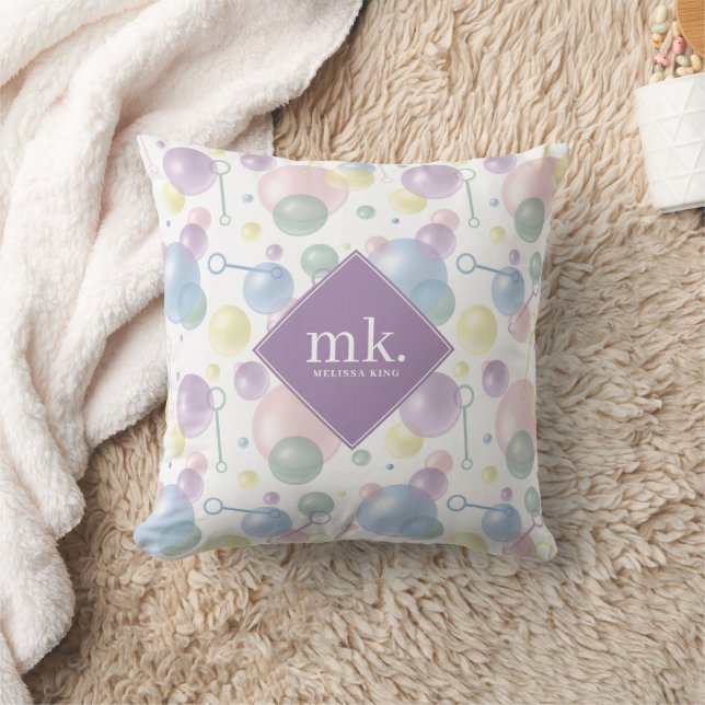 Cute Colourful Bubble Pattern Monogrammed Cushion (Blanket)