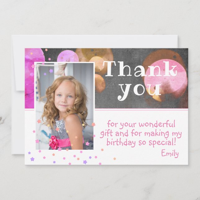 Cute Colourful Bubbles Chalkboard Girly Photo Thank You Card (Front)