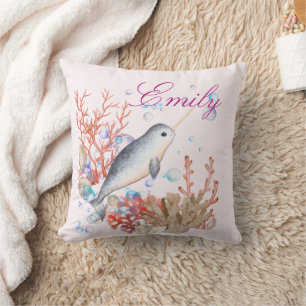 Cute colourful Bubbles Ocean baby Narwhal  Cushion