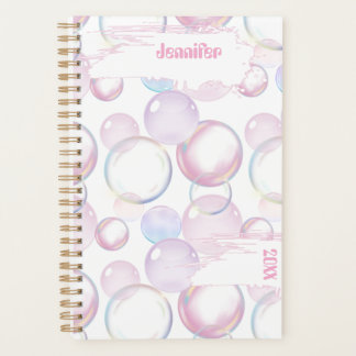 Cute Colourful Bubbles Personalised Name and Date Planner