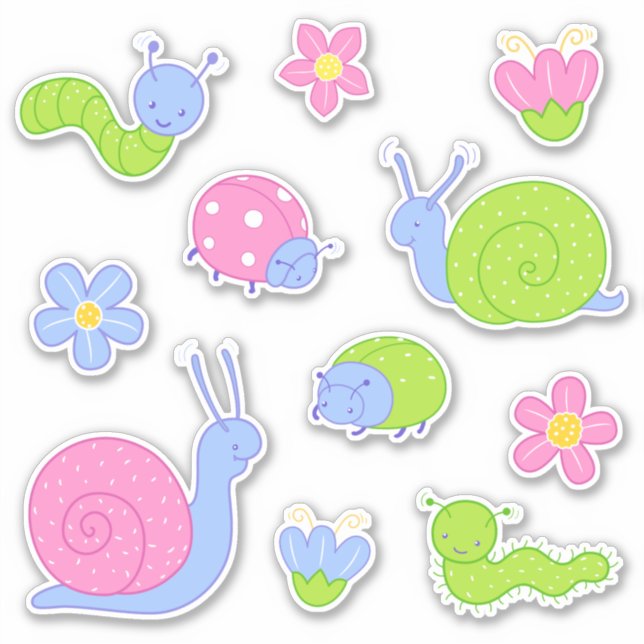 Cute Colourful Bugs, Snails and Flowers (Front)