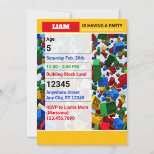 Cute Colourful Building Bricks Birthday Invitation