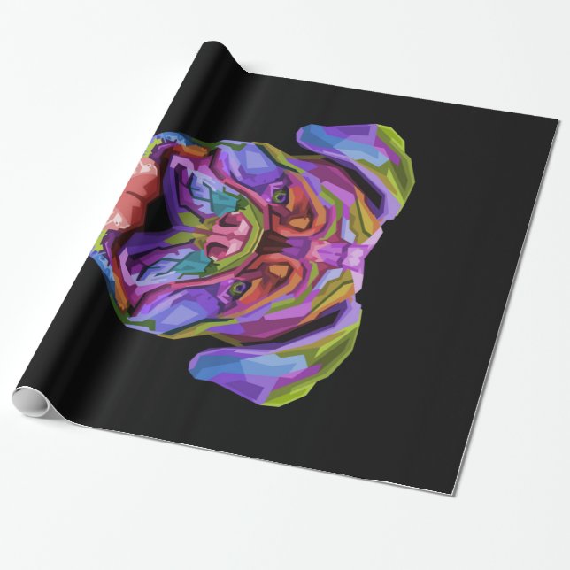 Cute Colourful Bulldog Wrapping Paper (Unrolled)