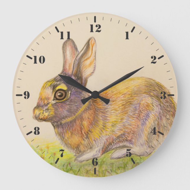 Cute colourful Bunny drawing art Large Clock (Front)