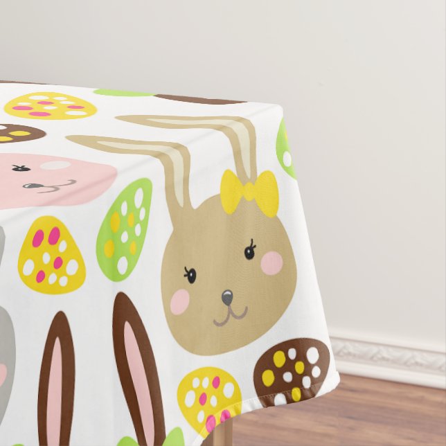 Cute Colourful Bunny & Eggs Easter Brunch Tablecloth (In Situ)
