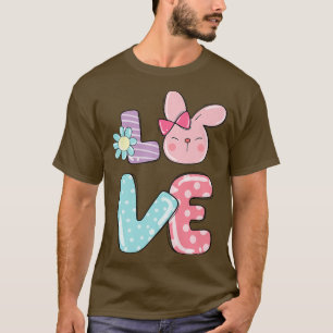 Cute Colourful Bunny Face Tie Dye Red Heart Flower T-Shirt