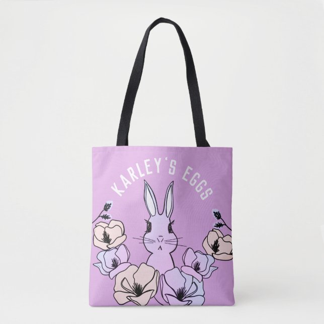 Cute Colourful Bunny Flower Easter Egg Tote Bag (Front)