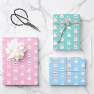 Cute Colourful Bunny White Rabbit Pastel Colour Wr Wrapping Paper Sheet
