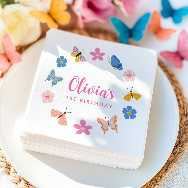 Cute Colourful Butterflies Birthday Party Napkin (Creator Uploaded)