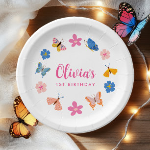 Cute Colourful Butterflies Birthday Party Paper Plate
