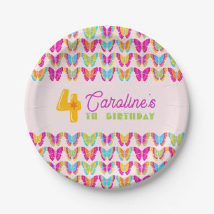 Cute Colourful Butterflies Girl 4th Birthday Party Paper Plate