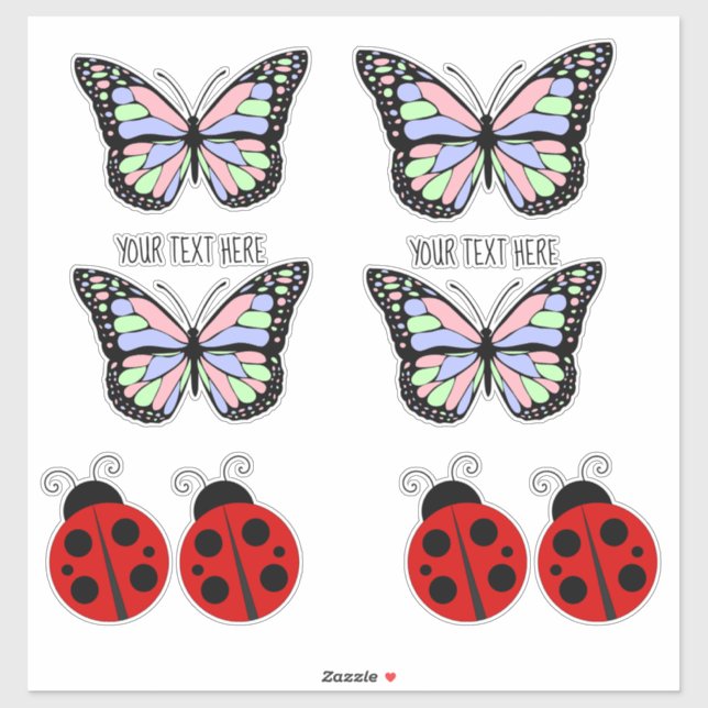 Cute Colourful Butterflies Ladybugs Your Text Here (Sheet)