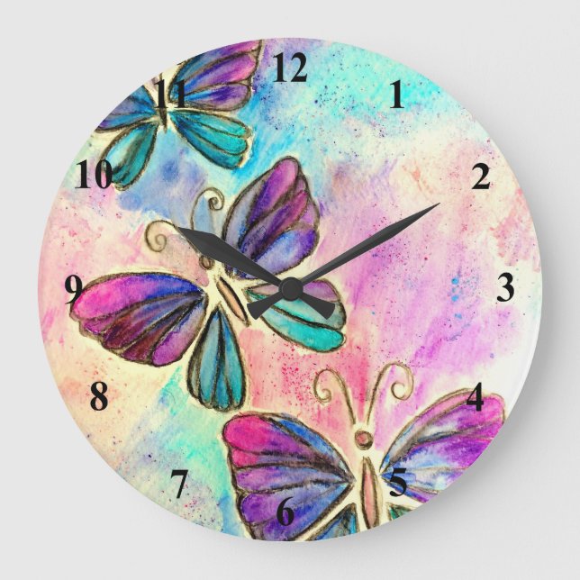 Cute Colourful Butterflies - Large Clock (Front)