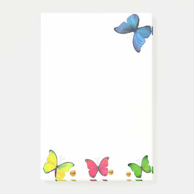 Cute Colourful Butterflies on White Post-it Notes (Front)