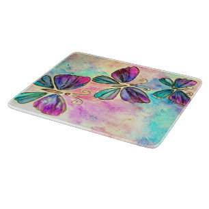 Cute Colourful Butterflies - Watercolor Art Cutting Board