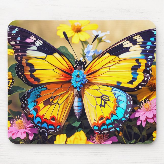 Cute Colourful Butterfly Art Mouse Mat (Front)