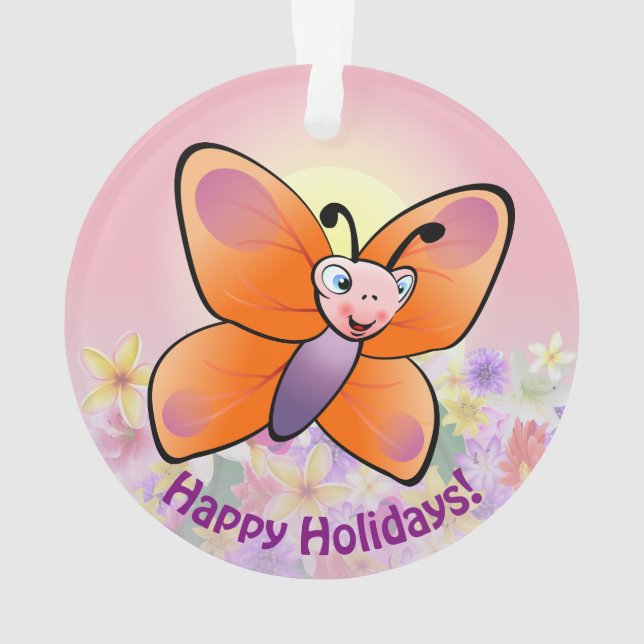 Cute Colourful Butterfly Cartoon Ornament (Back)