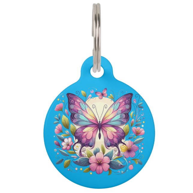 Cute, colourful butterfly  pet tag (Front)