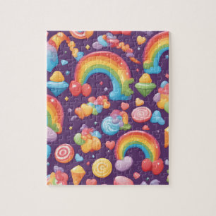 Cute colourful candies and sweets with rainbow jigsaw puzzle