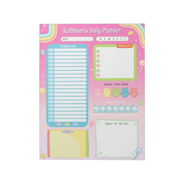 Cute Colourful Candy Daily Planner Notepad Pink (Rotated)