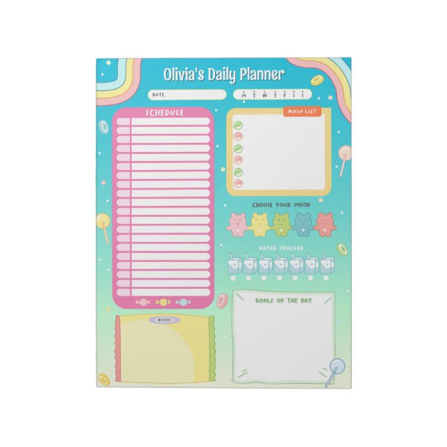 Cute Colourful Candy Daily Planner Notepad Teal (Rotated)