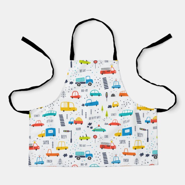 Cute Colourful Car Traffic Pattern Apron (Front)