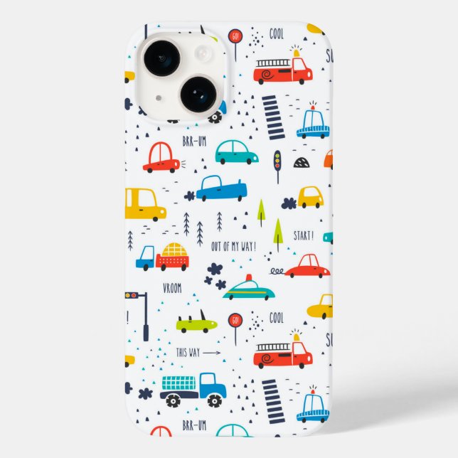 Cute Colourful Car Traffic Pattern Case-Mate iPhone Case (Back)
