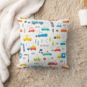 Cute Colourful Car Traffic Pattern Cushion