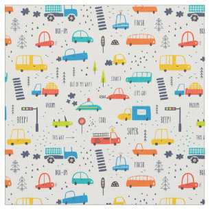 Cute Colourful Car Traffic Pattern Fabric