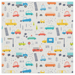 Cute Colourful Car Traffic Pattern Fabric