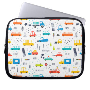 Cute Colourful Car Traffic Pattern Laptop Sleeve