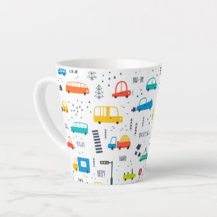 Cute Colourful Car Traffic Pattern Latte Mug