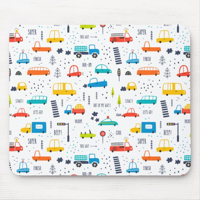Cute Colourful Car Traffic Pattern Mouse Mat (Front)
